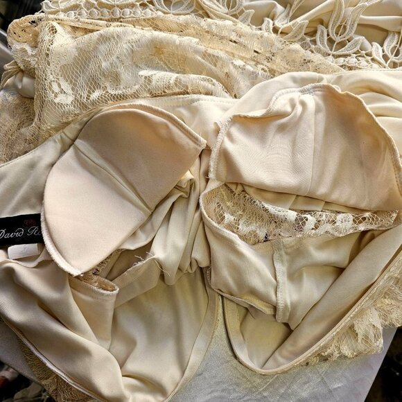 80s David Rose Flapper Party Dress Cream Lace Long Sleeve Shoulder Pads Womens 8 - Picture 11 of 11